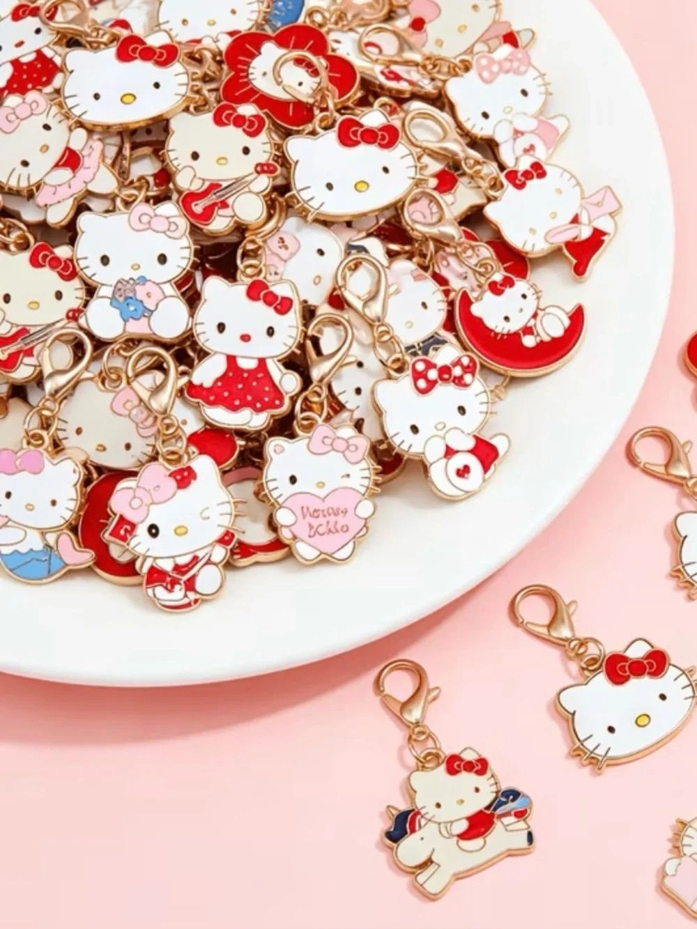 20 Mix Set of small Hello Kitty Enamel Charm Keychains - DIY Jewelry- Kids